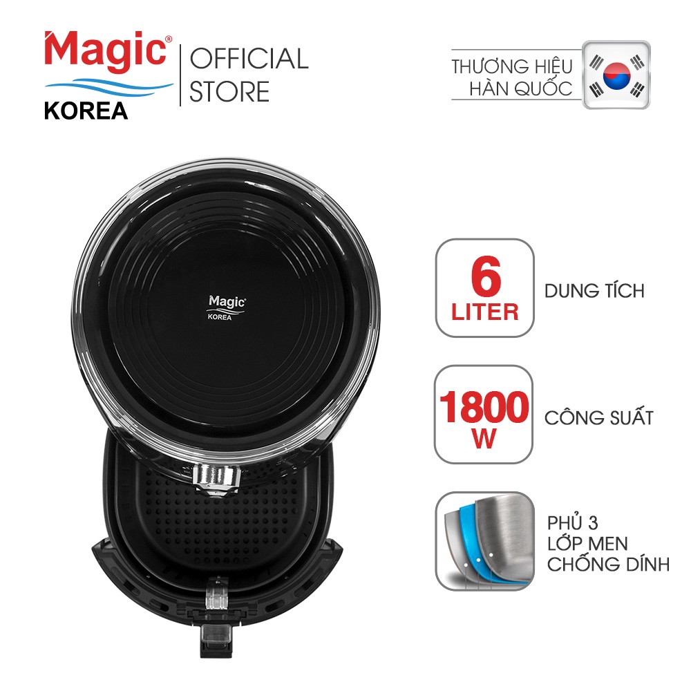 [Mã ELHADEV giảm 4% đơn 300K] Nồi chiên không dầu Magic Korea A-801 Đen 6L - Hàng chính hãng