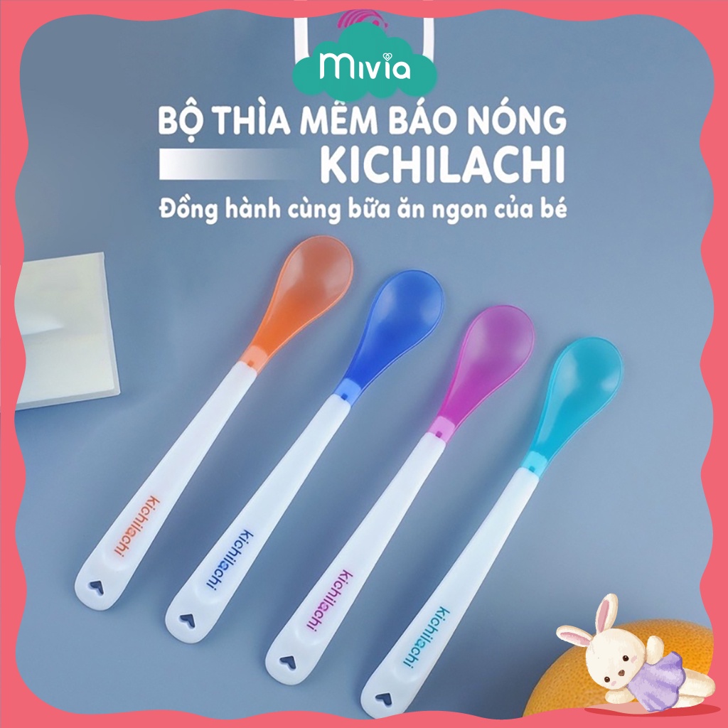 Thìa ăn dặm báo nóng Silicon, thìa báo nhiệt Nhật Kichilachi, cảm ứng nhiệt độ