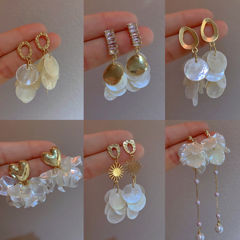 Bông Tai Mạ Bạc 925 Hình Vỏ Sò Tua Rua Thời Trang