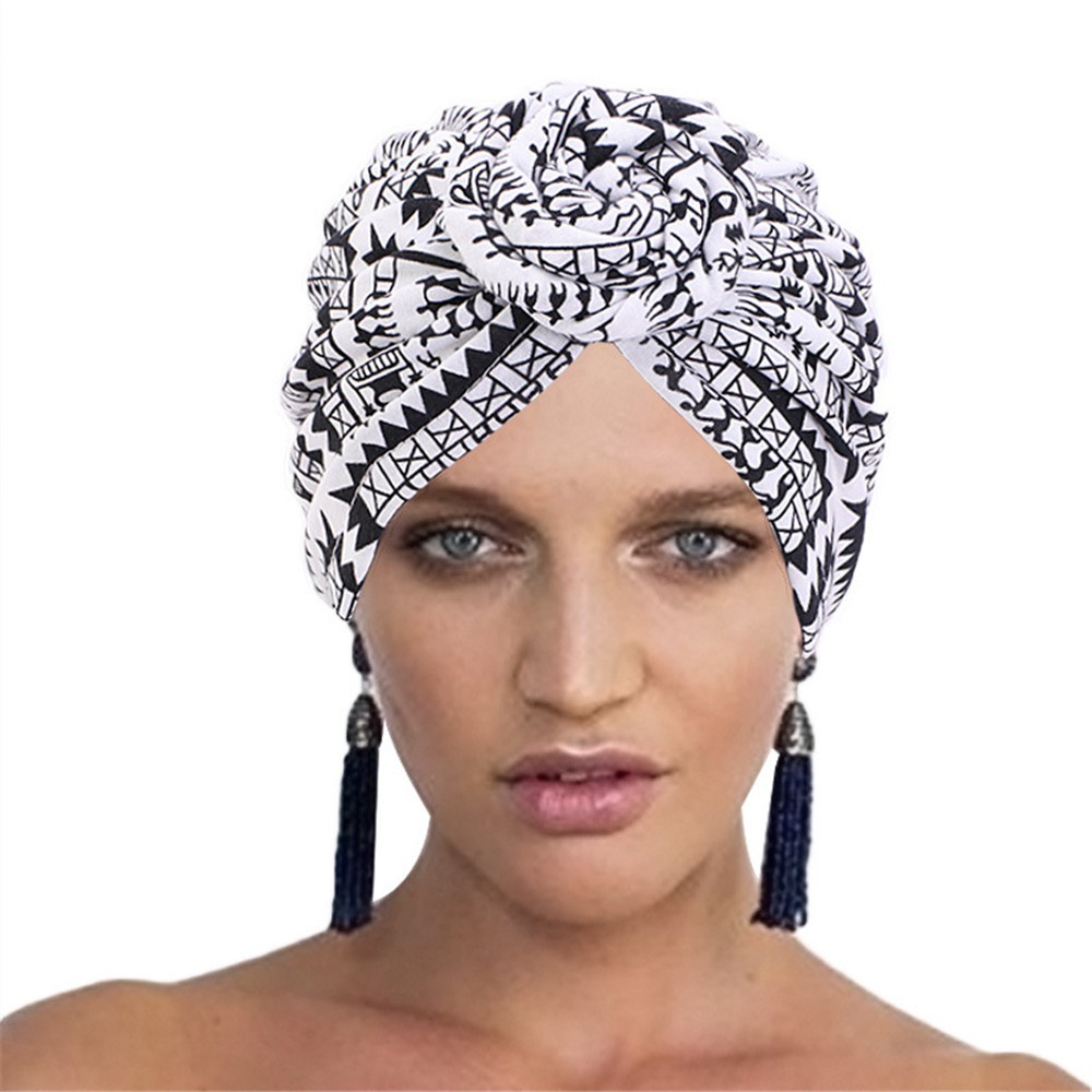 Mũ turban vải satin cotton mềm thắt nút in họa tiết hoa phong cách châu phi cho nữ