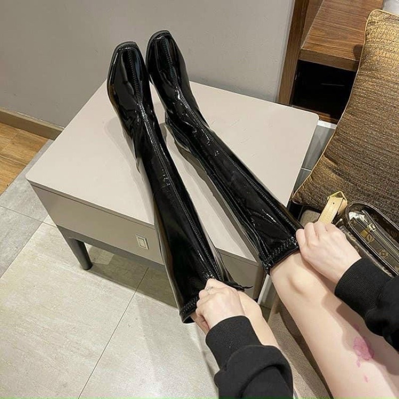 (XẢ LỖ NGHỈ TẾT) Bốt nữ da bóng boots đùi cao cấp đế số 7 chắc chân cá tính trẻ trung
