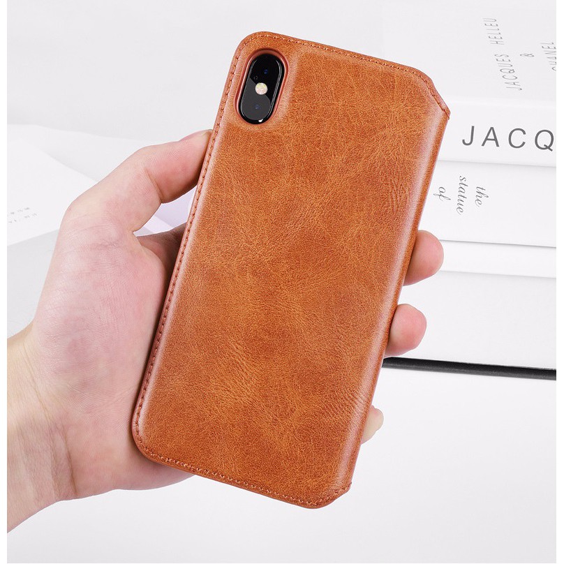 Bao da ốp lưng xịn điên thoại iphone ip6 6s 7 8 plus ipx xs max 11 12pro max  da thật, ngăn ví đựng tiền