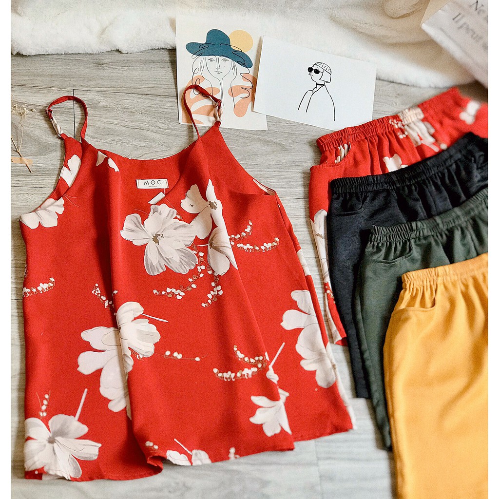 Set áo dây + quần short mặc nhà