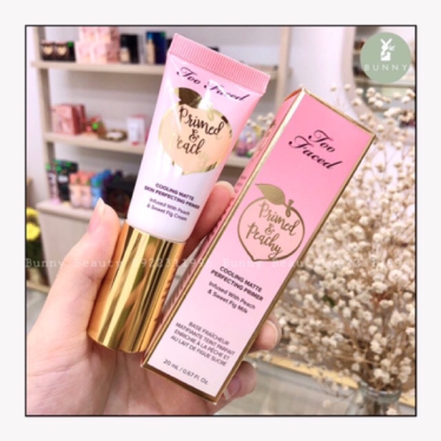 Kem lót Too Faced Primed &amp; Peachy Cooling Matte Prefecting Primer Bunny Beauty hàng đủ bill