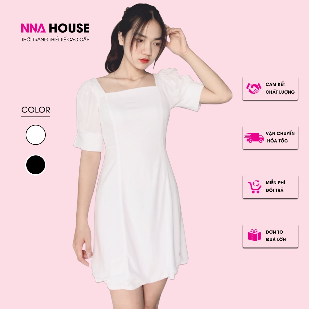 Váy tiểu thư Hàn Quốc tay bồng cổ vuông thời trang nữ - Đầm thiết kế hở lưng dáng ngắn đi làm,đi chơi NNAHOUSE Mã NA223