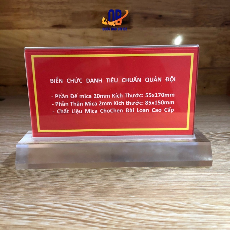 Biển Chức Danh Mica Tiêu Chuẩn Quân Đội - 1 bộ