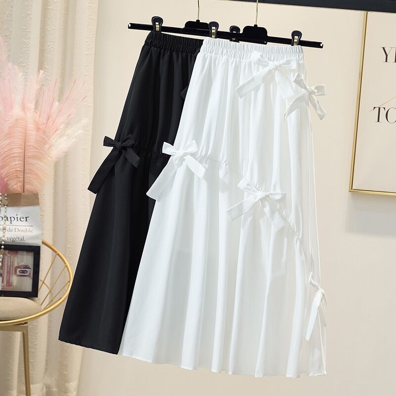 Chân Váy Dài Qua Gối Thắt Nơ Eo Phong Cách Retro Dành Cho Nữ