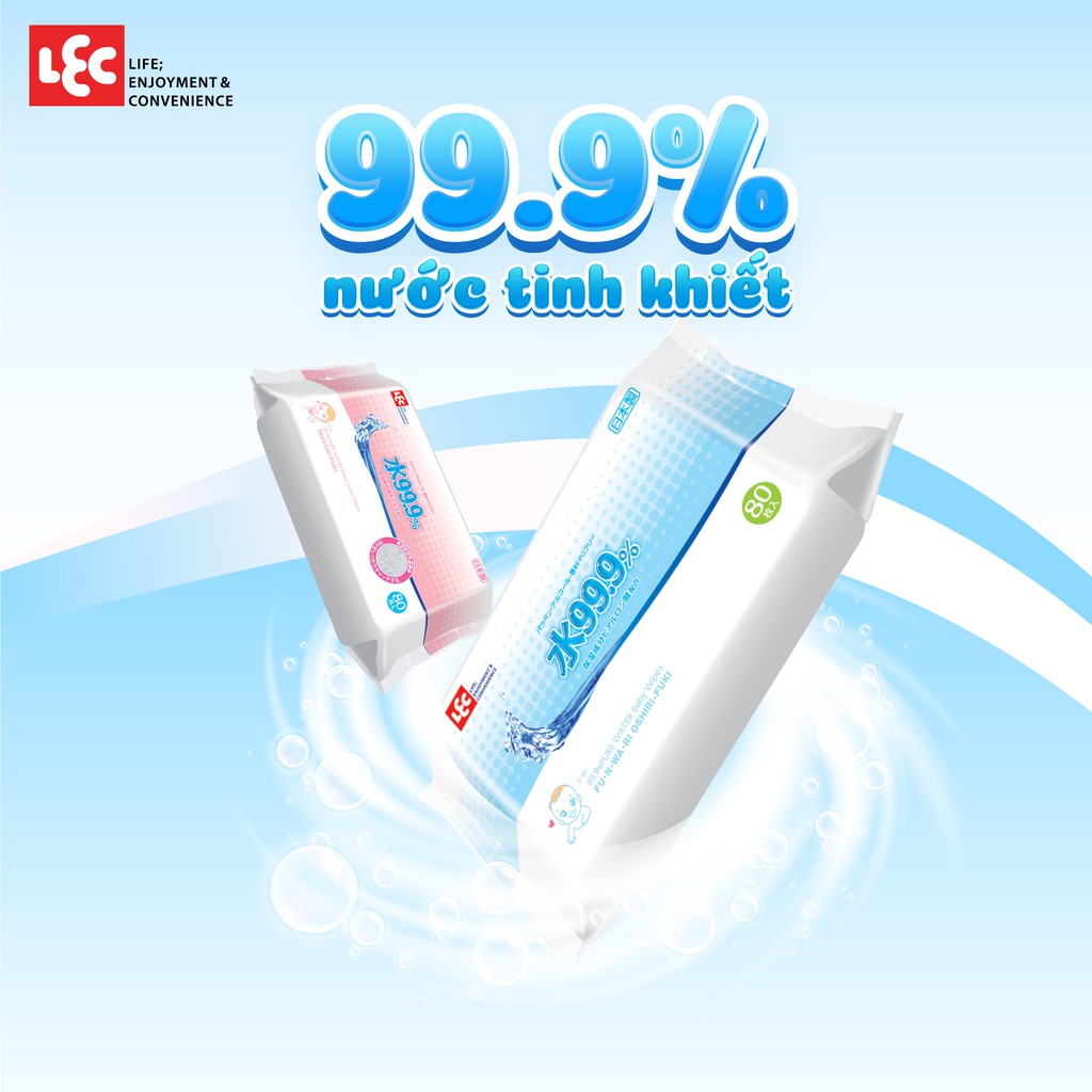 Giấy ướt LEC 99,9% nước tinh khiết cho tay và miệng E-165 80 tờ