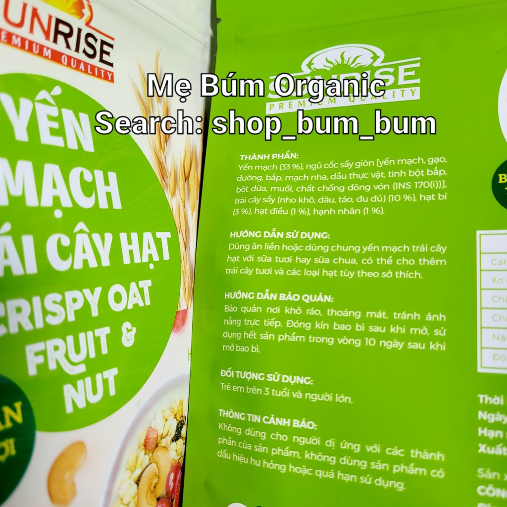 [ HCM Giao Hỏa Tốc] Yến Mạch Trái Cây Hạt Sunrise Bịch 300g - Phù Hợp Ăn Kiêng, Giảm Cân- Tiện Lợi Và Tốt Sức Khỏe