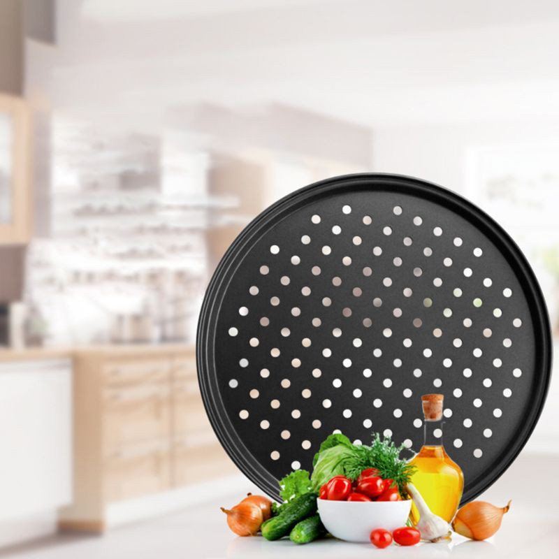 Khay nướng bánh pizza thép carbon chống dính có lỗ 9/ 10/ 11/ 12 inch tiện lợi dành cho nhà bếp