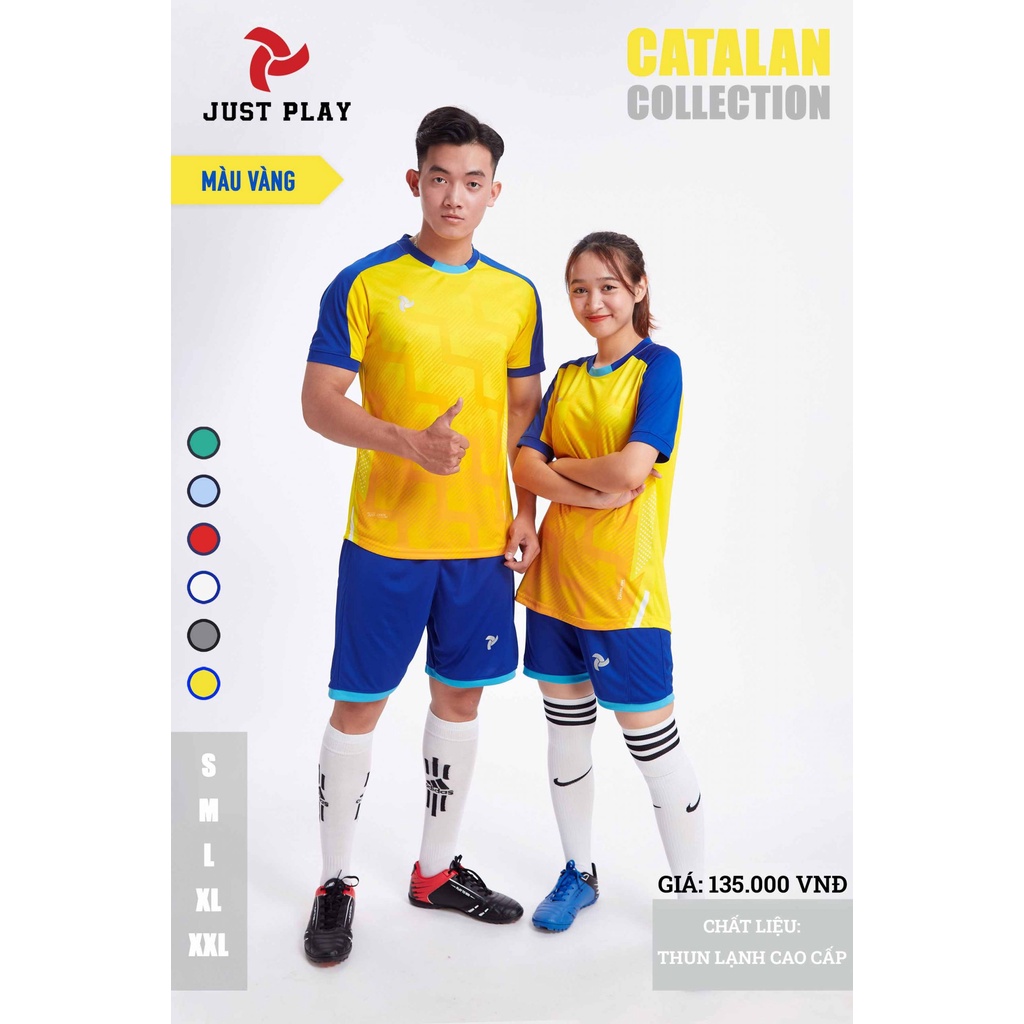 Bộ quần áo bóng đá nam nữ không logo JUSTPLAY CÂTALAN, vải thun lạnh mỏng mát unisex - ViKi Sport