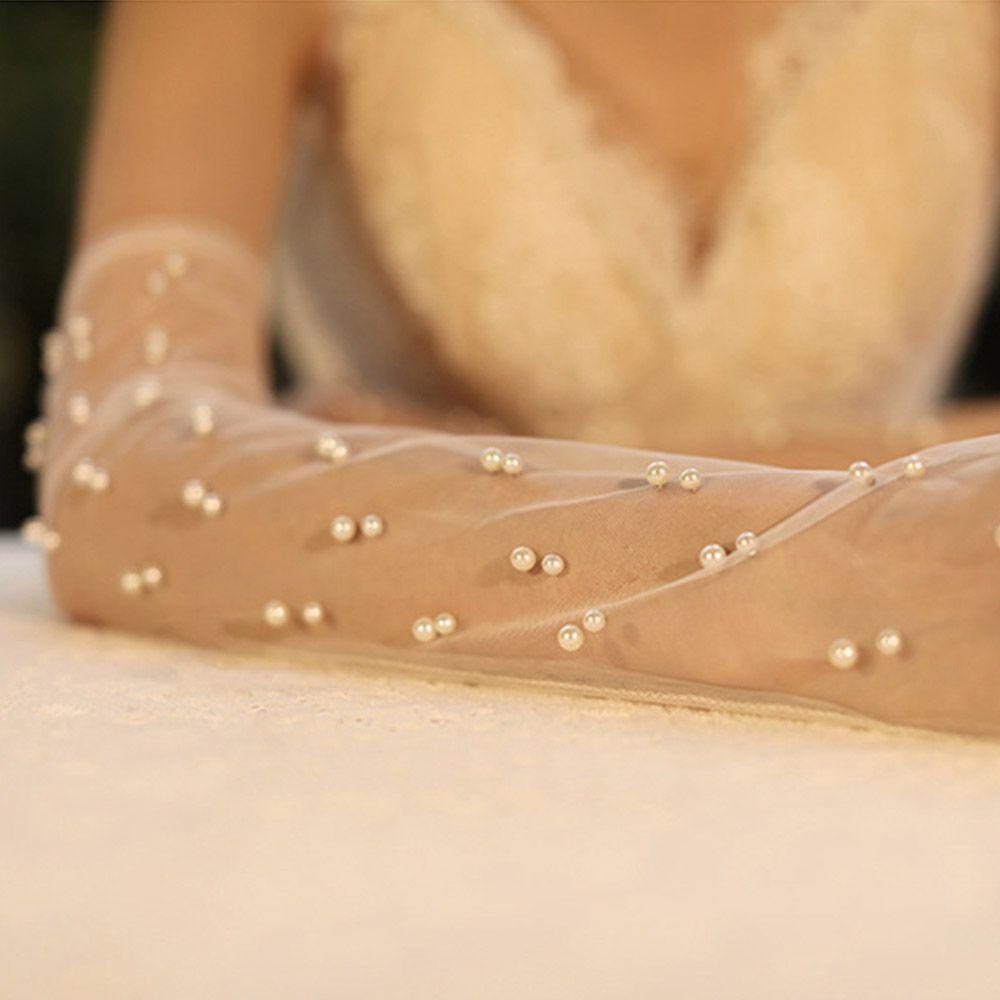 Găng Tay Chống Nắng Vải Chiffon Phối Ren Và Ngọc Trai Dùng Khi Lái Xe