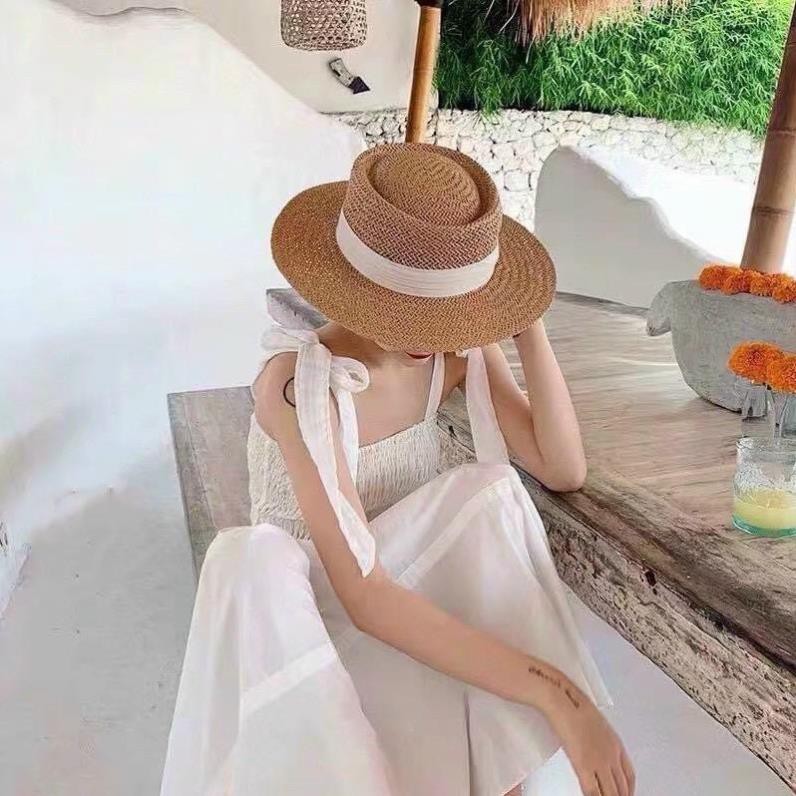 Mũ cói phối đai Vintage , Hàng Quảng Châu Ulzzang 2021 [ẢNH THẬT]