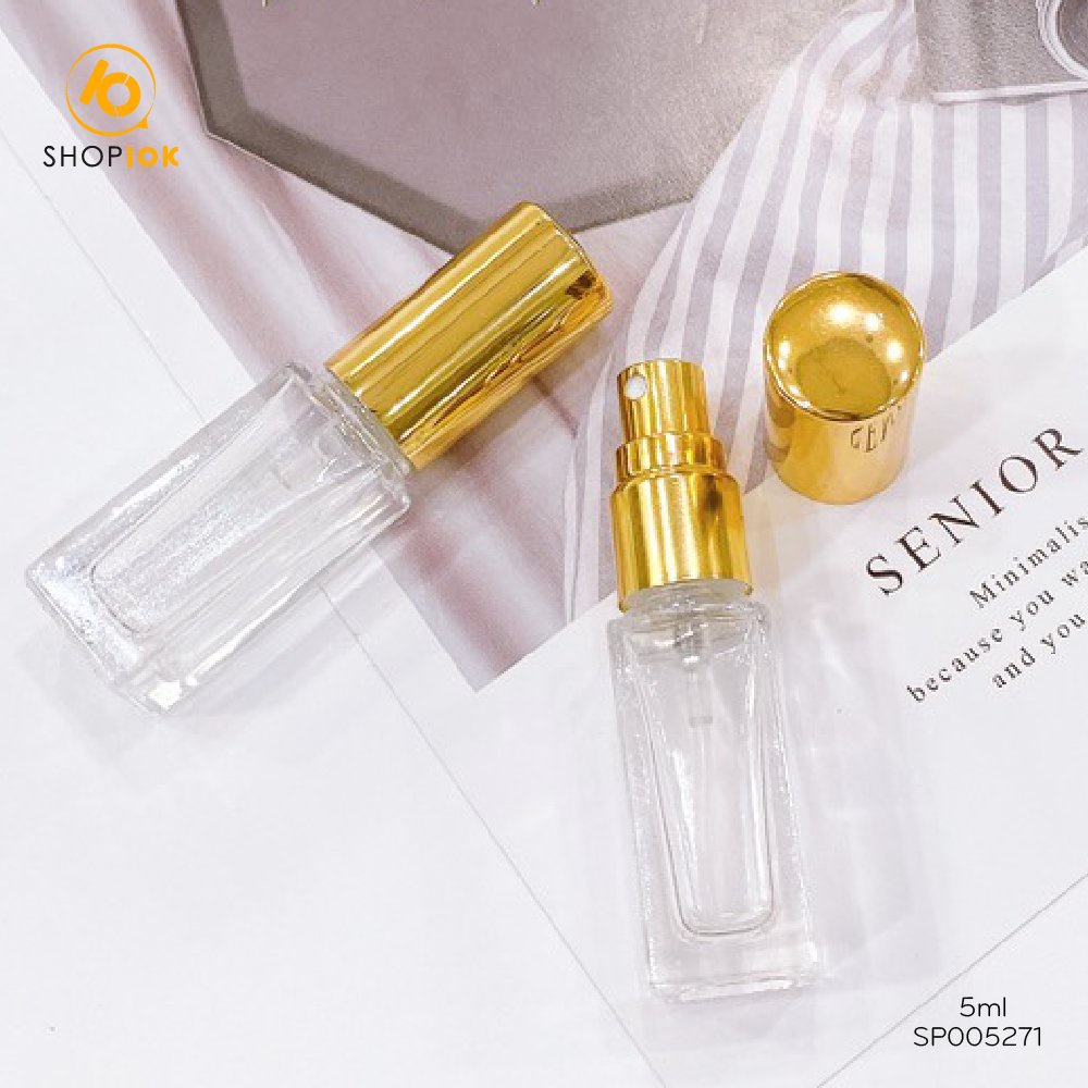 Lọ chiết nước hoa thủy tinh, chai đựng, vỏ chiết nước hoa dạng vòi xịt hình trụ dung tích 5ml, 10ml