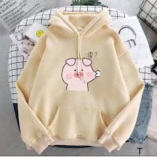 (KÈM ẢNH THẬT)Áo hoodie nữ lót nỉ in hình chú lợn béo,heo hồng form rộng siêu dễ thương | BigBuy360 - bigbuy360.vn