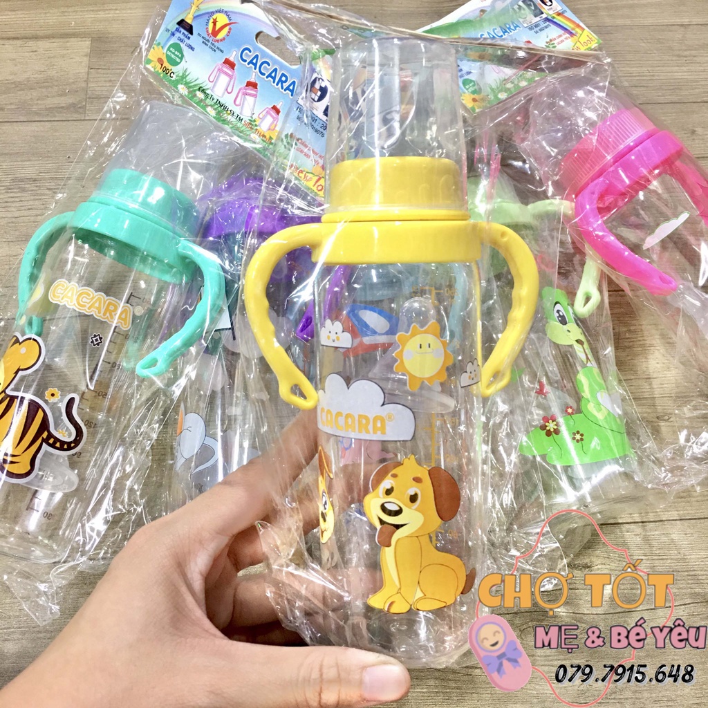 Bình Sữa Tay Cầm Cổ Hẹp Cho Bé Cacara Giá Rẻ 120ml, 140ml