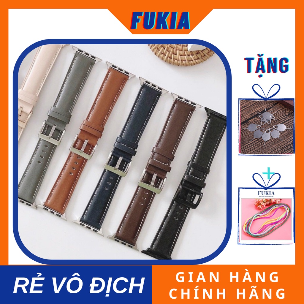 Dây da trơn cao cấp khoá vuông cho Apple Watch đồng hồ thông minh Series 1/2/3/4/5/6/7/SE size 38/40/41/42/44/45mm AW150