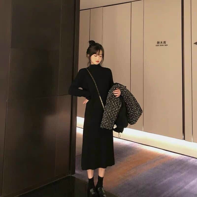Đầm Len Tăm Body Cổ Lọ Dáng Dài