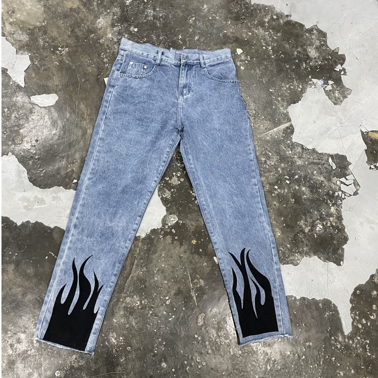 Quần Jeans Fire Lửa Đen Unisex( ảnh thật)