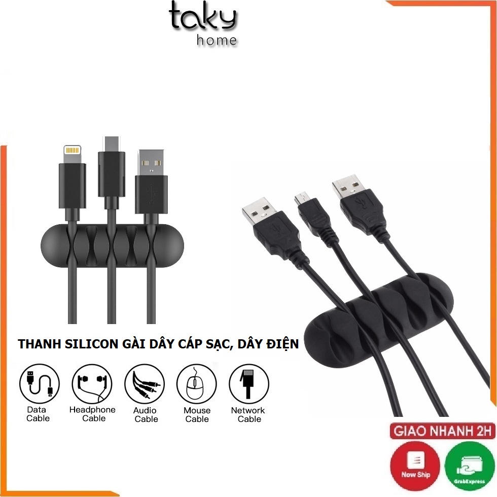 Thanh Silicon 5 Lỗ Kẹp Dán Cố Định Dây Cáp Sạc, Dây Điện, Tai Nghe Sắp Xếp Gọn Gàng Cho Bàn Làm Việc - TakyHome 5679