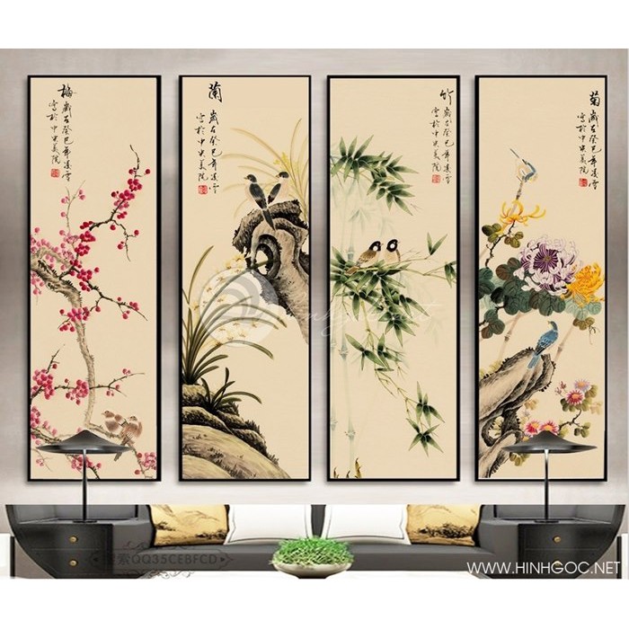Tranh tứ quý, tranh canvas cao cấp, tùng cúc trúc mai