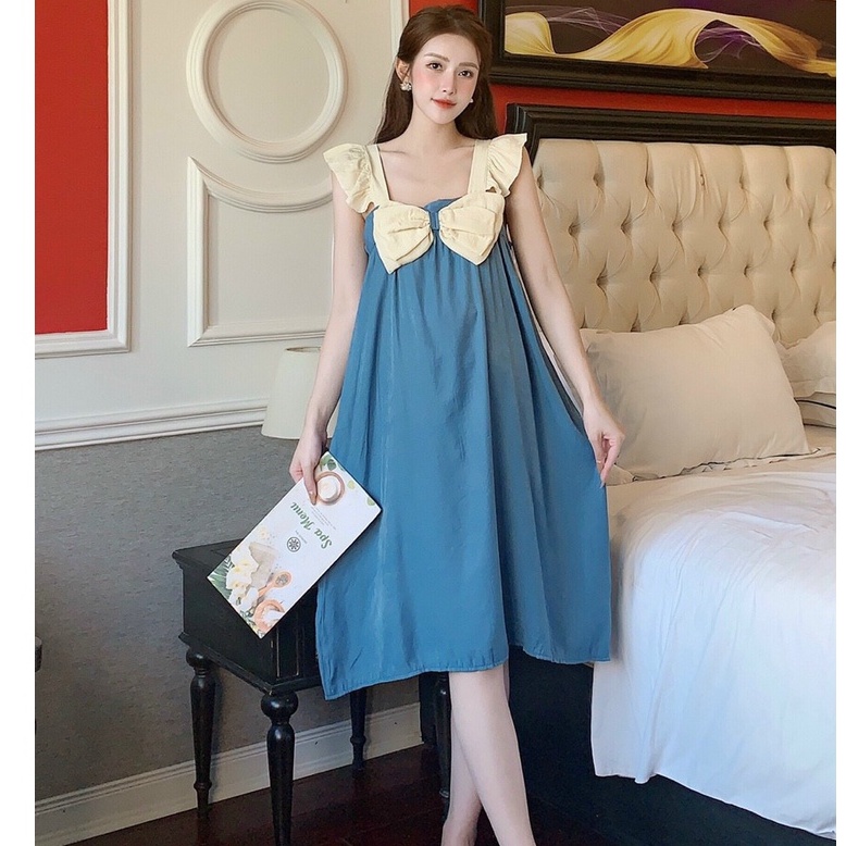 Váy bầu hai dây đầm bầu xinh xắn M563 thời trang thiết kế vải đũi lạnh mềm mát mặc đi chơi dự tiệc  - bauxinh