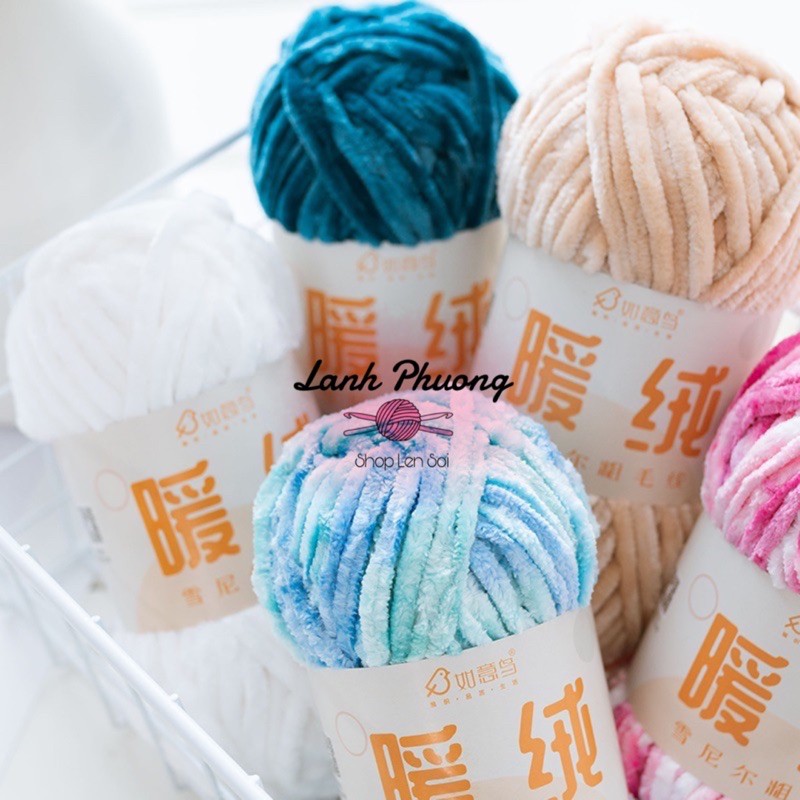 Len Nhung Chenille Mềm Mịn Đan Móc Đồ Len, Thú Bông
