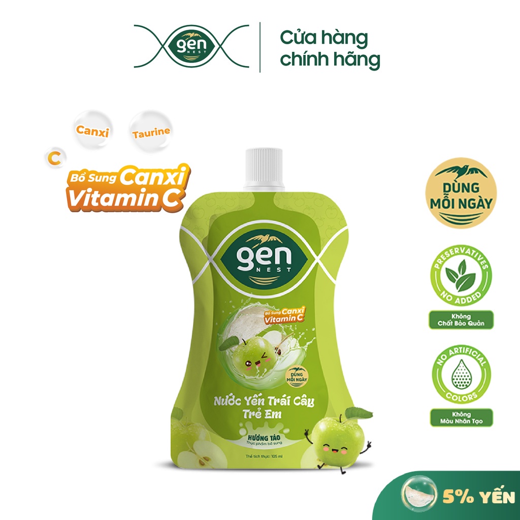 Combo 5 túi nước yến sữa Gen Nest hương cam/dâu/táo - 105ml/túi