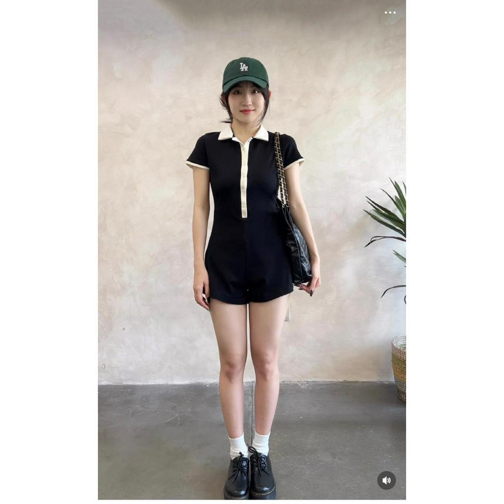 JUMPSUIT ĐEN GÂN VIỀN TRẮNG SHORT ĐÙI POLO VIỀN (TH)