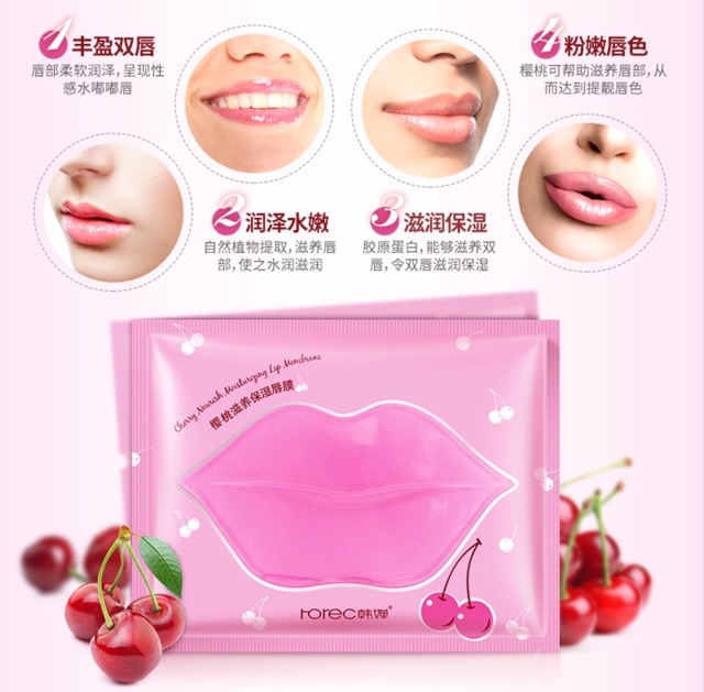 Mặt Nạ Môi Collagen Rorec Tinh Chất Cherry Dưỡng Ẩm, Tẩy Tế Bào Chết, Chống Nứt Nẻ, Đều Màu Môi, Mờ Thâm Môi Chính Hãng