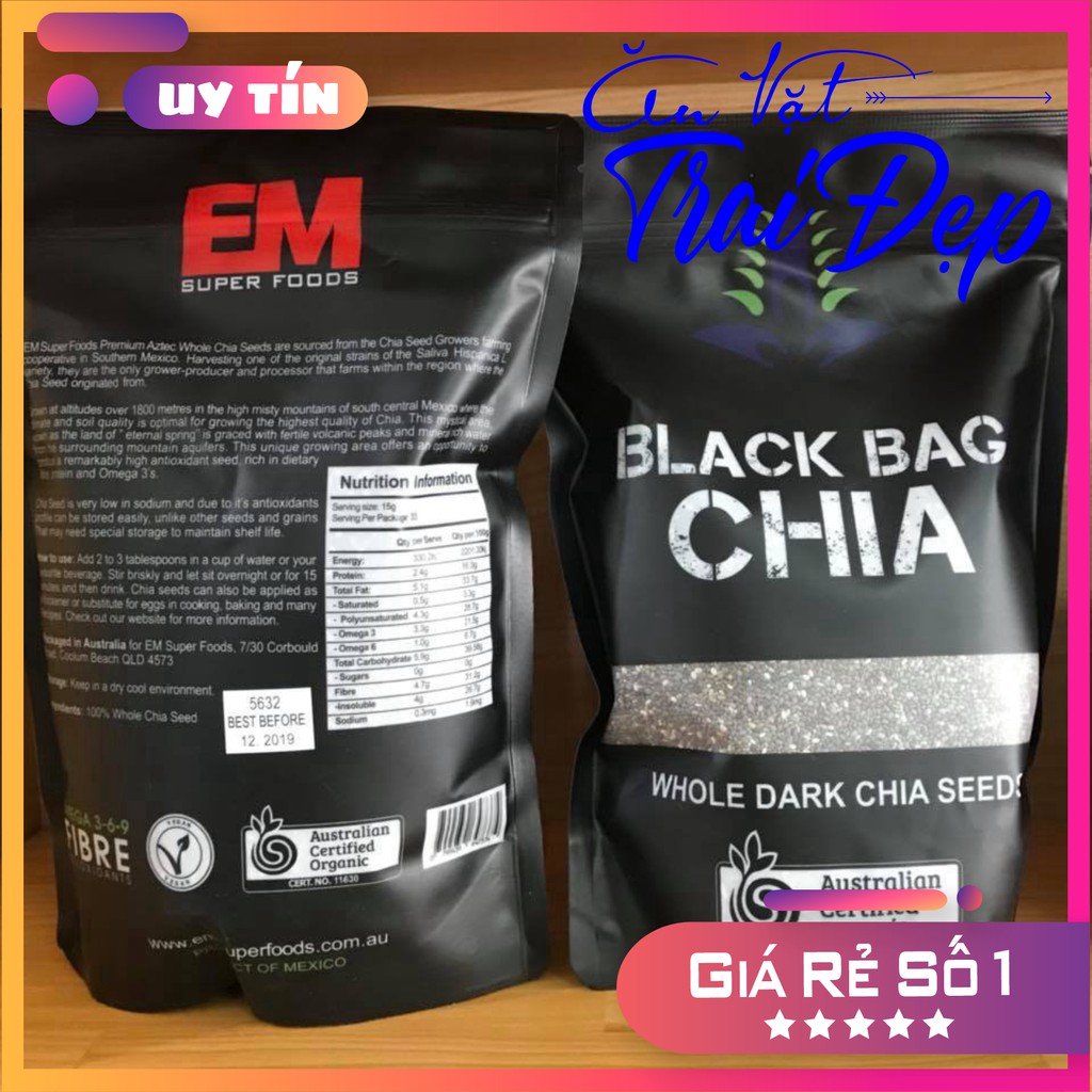 1Kg Hạt Chia Úc Organic Chia Seeds Túi Đen hàng chuẩn - Trai Đẹp Snack