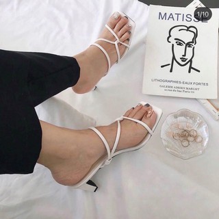 Guốc cao gót dây đan gót lép cách điệu da mềm 5cm