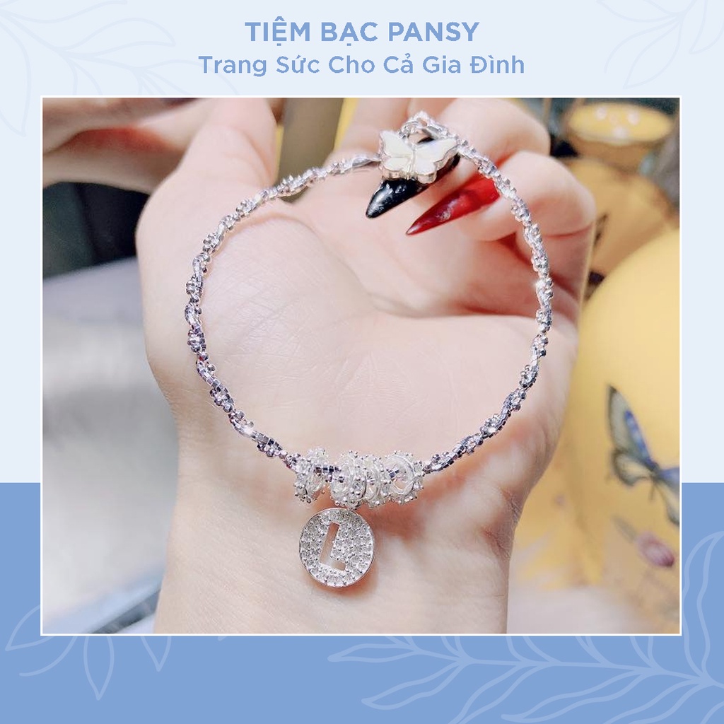 Vòng tay bạc nữ PANSY mix charm chữ cái lấp lánh - Lắc tay xoắn bạc ta cao cấp treo kí hiệu tên riêng