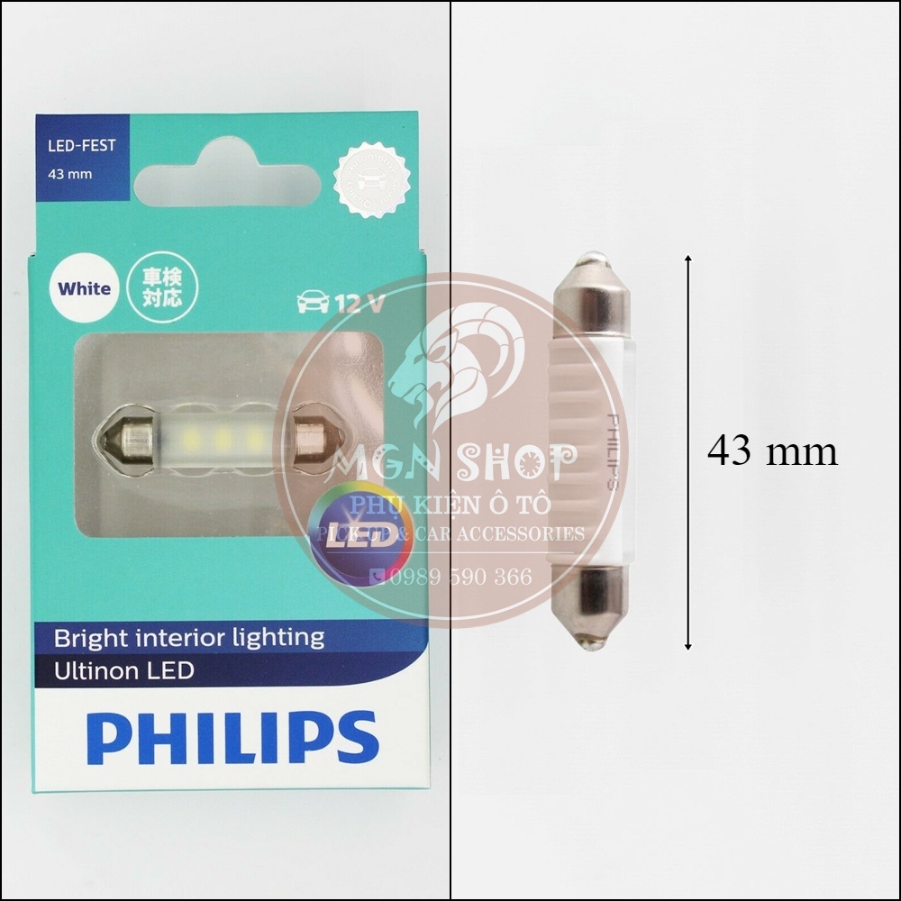 Đèn [Philips Ultinon Essential LED] [6000K] [Festoon 30mm 38mm 43mm] [01 bóng/bộ] dành cho ô tô 6000K