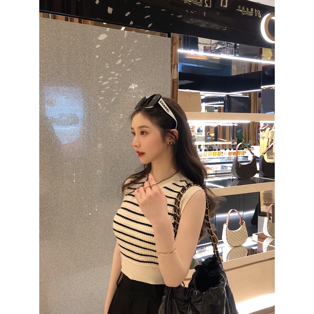 Áo Hai Dây Dệt Kim Kẻ Sọc Thời Trang Mùa Hè Cho Nữ