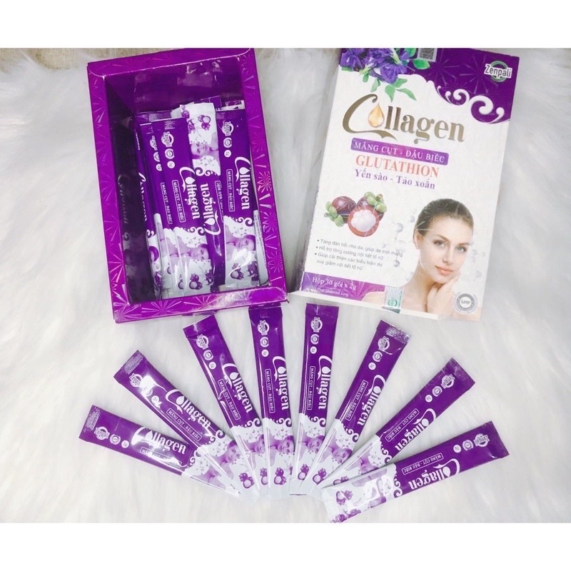 Cốm Uống Đẹp Da Collagen măng cụt đậu biếc Zenpali hộp 30 gói