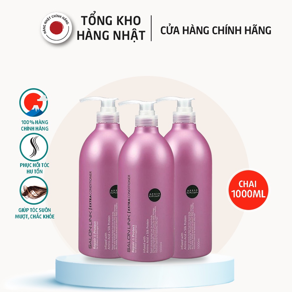 Combo 3 chai dầu xả Siêu dưỡng Salon Link không chứa Silicon, dầu gội phục hồi tóc hư tổn (1000ml)