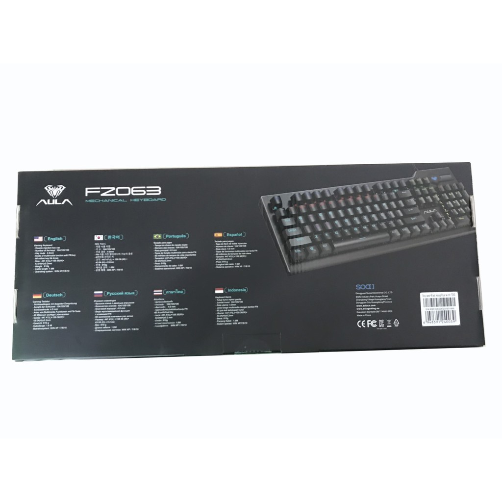 Bàn phím cơ AULA màu đen đèn led RGB, hơn 20 chế độ led F2063, cổng USB 2.0 bàn phím cơ switch xanh hàng chính hãng