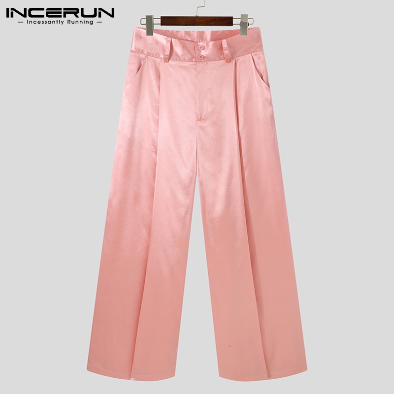 Quần dài INCERUN ống rộng lưng cao màu trơn 3 màu sắc tùy chọn thời trang dành cho nam