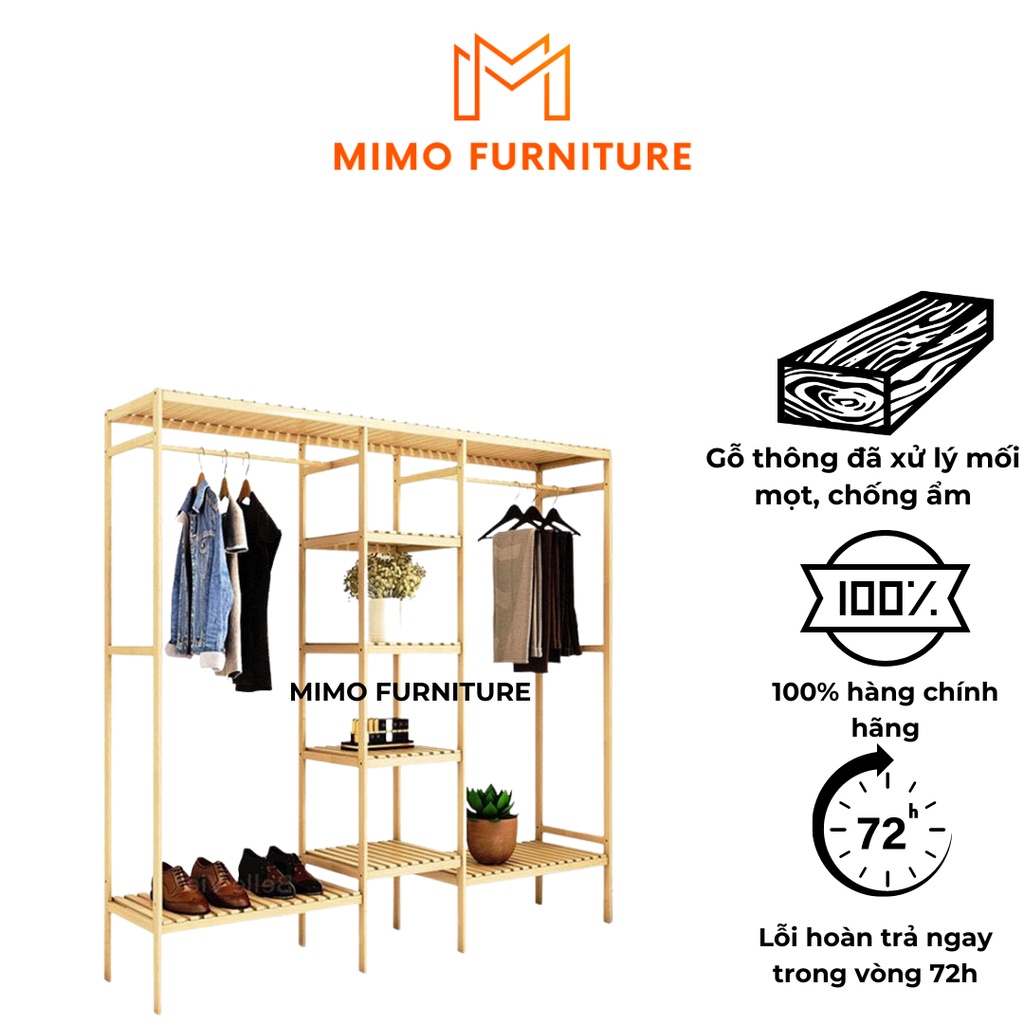 Tủ Quần Áo Gỗ, Kệ Đựng Đồ Đa Năng BelleVie Lắp Ráp Đơn Giản KT 151cm x 35cm x 130cm