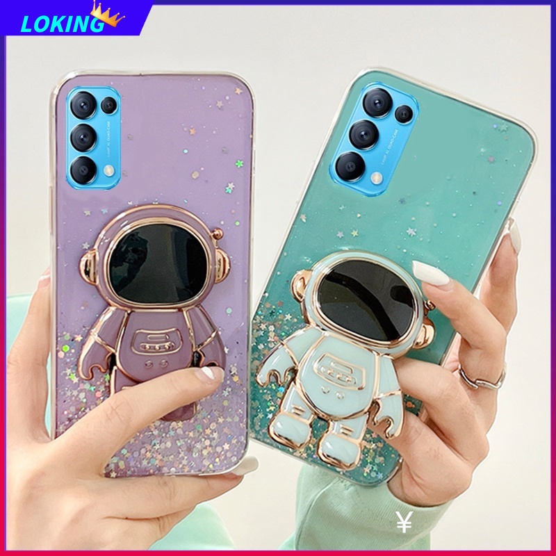 Ốp Điện Thoại Kim Tuyến Nước Kèm Giá Đỡ Hình Phi Hành Gia 3D Cho OPPO Reno 8T 8 8Pro 8Z 7 7Pro 7Z 6 6Pro 6Z