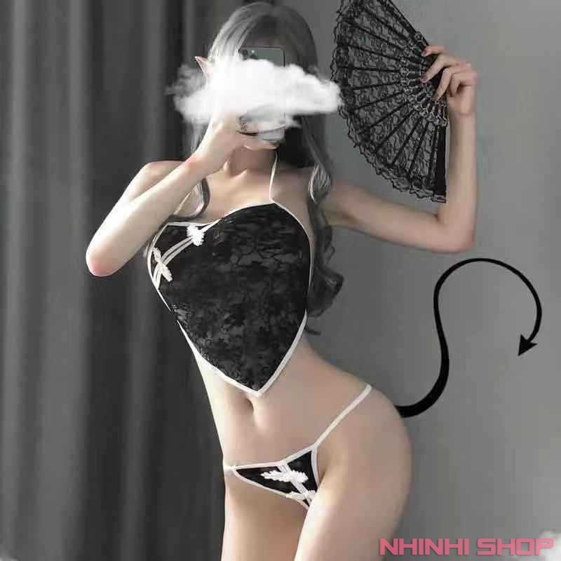 Yếm ngủ sexy đồ ngủ gợi cảm ren xuyên thấu cosplay tặng kèm quần chip quyến rũ DA21