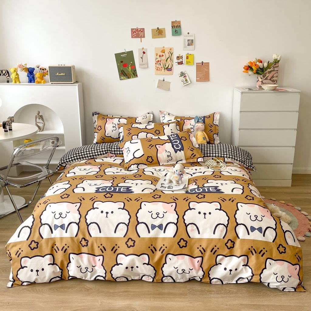Bộ chăn ga Cotton poly M2T Bedding gồm vỏ chăn mền, drap ga giường và 2 vỏ gối nằm  - sweet