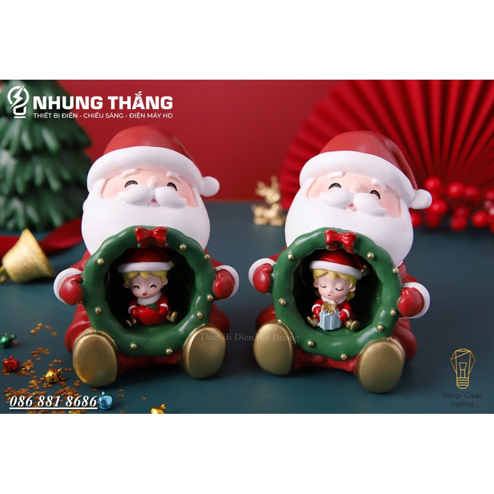 [Quà Tặng Giáng Sinh] Đèn Ngủ Hình Ông Già Noel Ôm Cô Bé,Cậu Bé Siêu Dễ Thương 2109-3A - Trang Trí Giáng Sinh - Dùng Pin