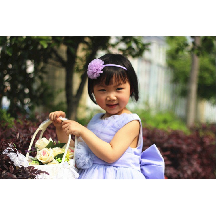 BE05 Cài tóc hoa vải voan tròn gọng nhựa cho bé