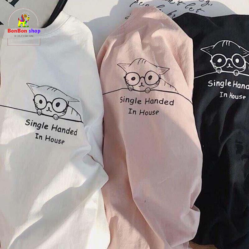 AM02⚡(video) áo thun nữ dáng rộng tay lỡ, áp in hình chú mèo cute