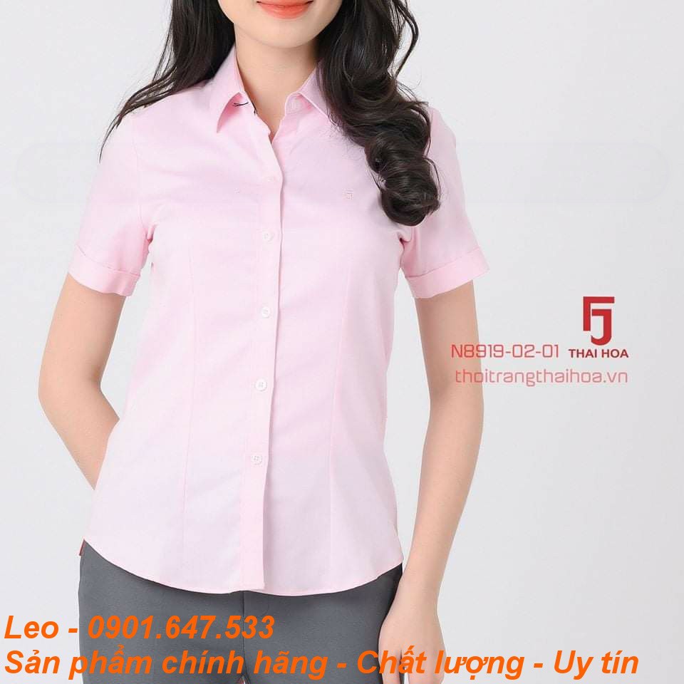 Áo sơ mi Thái Hoà vải sợi tre màu hồng 8919-02
