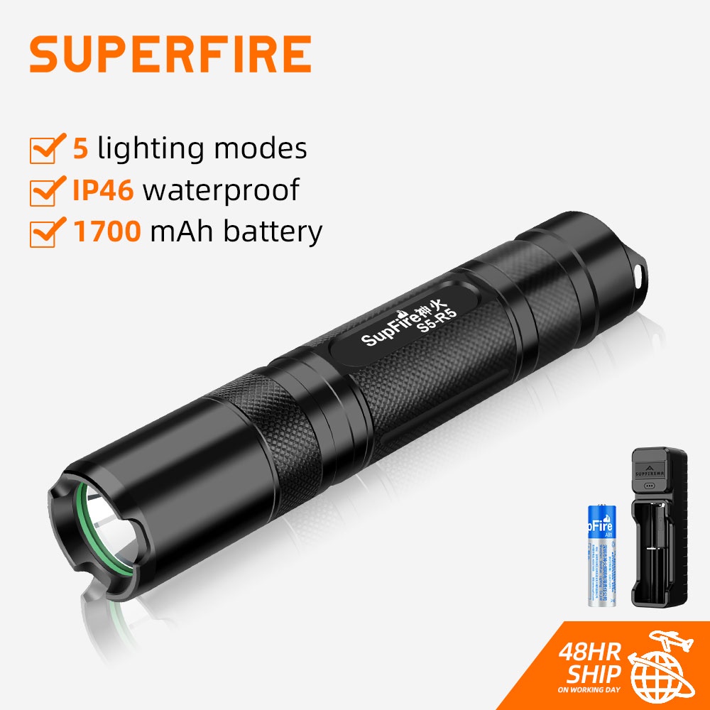 Đèn pin mini SUPERFIRE S5 chống thấm nước có thể sạc lại nhiều chế độ tiện dụng cho cắm trại ngoài trời