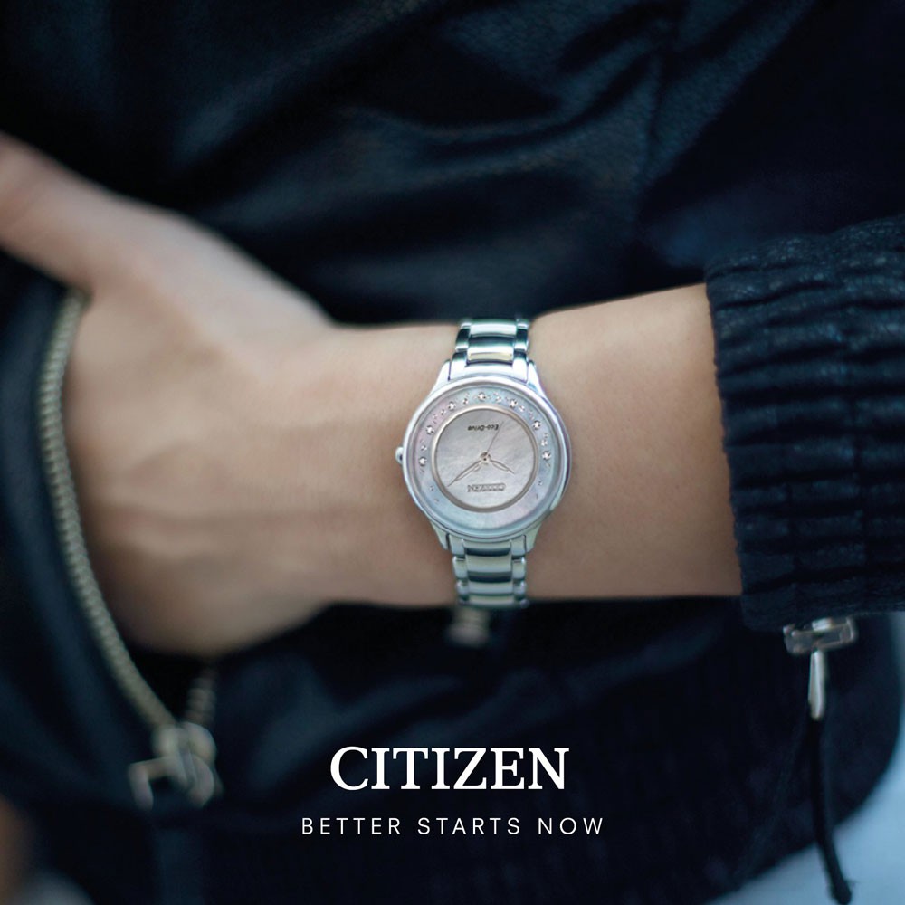Đồng Hồ Nữ Citizen Đính Kim Cương Dây Thép Không Gỉ EM0380-65D - Mặt Xà Cừ