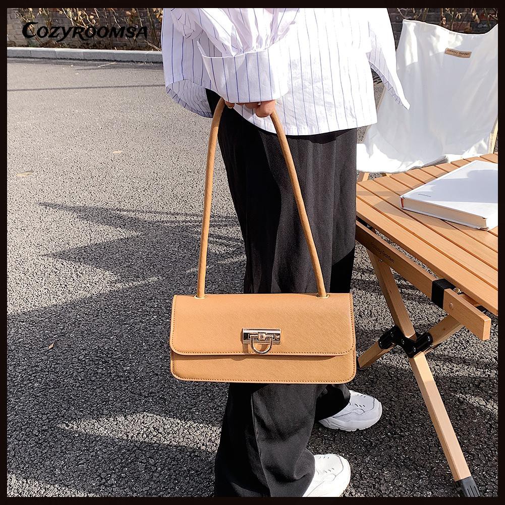 Fashion Women Pure Color PU Top-handle Handbag Flap Underarm Shoulder Bag